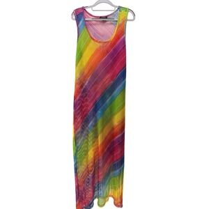 Rouge Collection Mesh Maxi Dress Women 2X Rainbow Striped Fishnet Pride Festival
